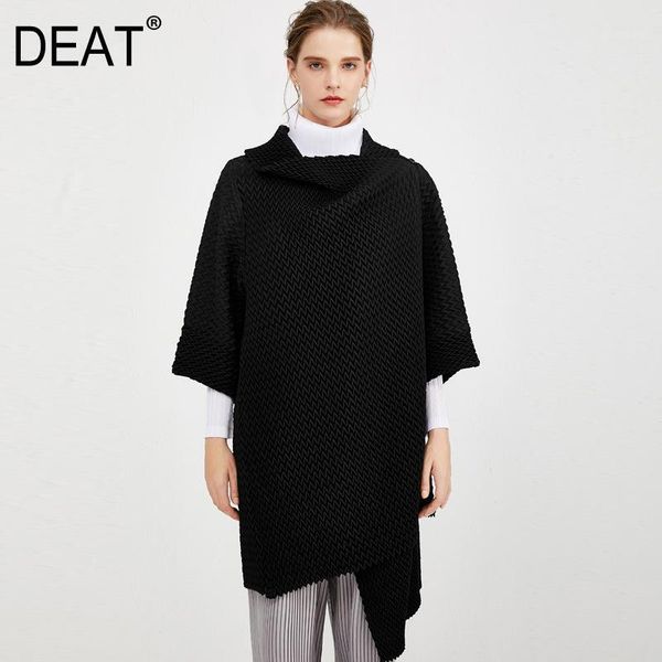 

women's trench coats [deat] 2021 pleated women's coat cardigan leisure design wear more convert seven sleeve loose wild lapel side, Tan;black
