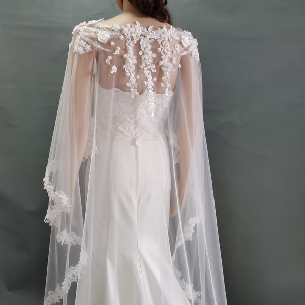 

2020 wedding bridal cape veil sewed delicate beaded lace, pearl floral cape, shoulders shawl, cover ups, White