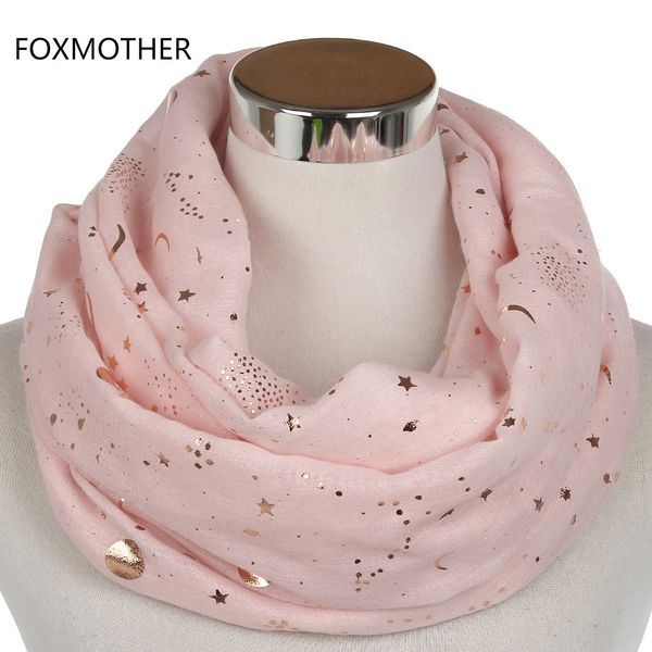 

foxmother новый бежевый розовый блеск металлическая фольга для печати star moon sun круг шарф кольцо foulard femme шаль для женщин y201007, Blue;gray