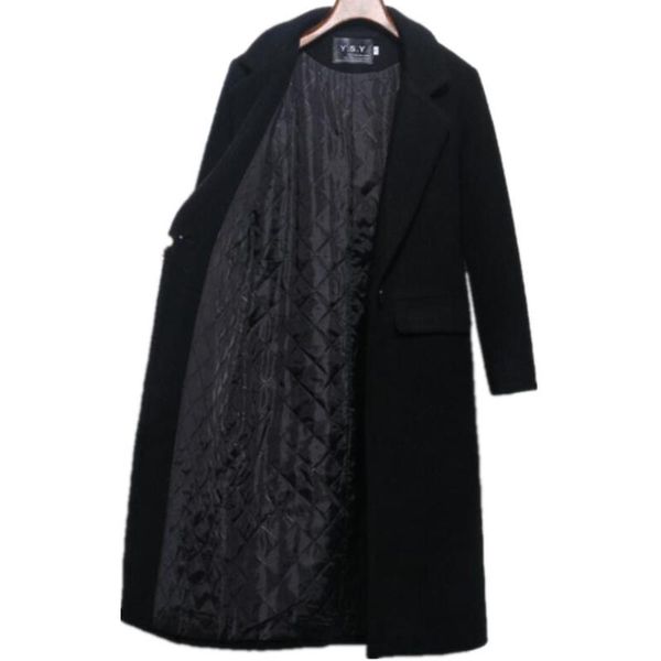

women's wool & blends plus size 3xl 2021 autumn winter women coats medium long thicken outwear cotton woolen overcoat, Black
