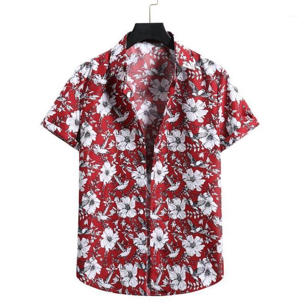 

kancoold men clothing men's cardigan short sleeve hawaiian beach flower shirt loose button turn-down collar man shirts camisa1, White;black