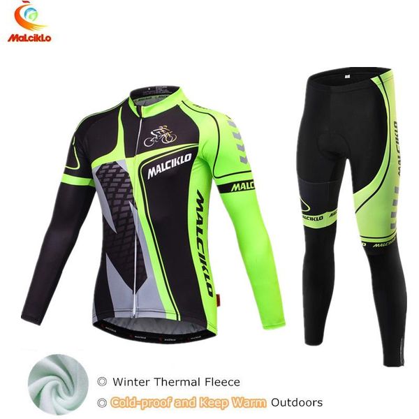 

racing sets malciklo men's cycling jersey fluo green bike thermal clothing winter for mountain skinsuit, Black;blue
