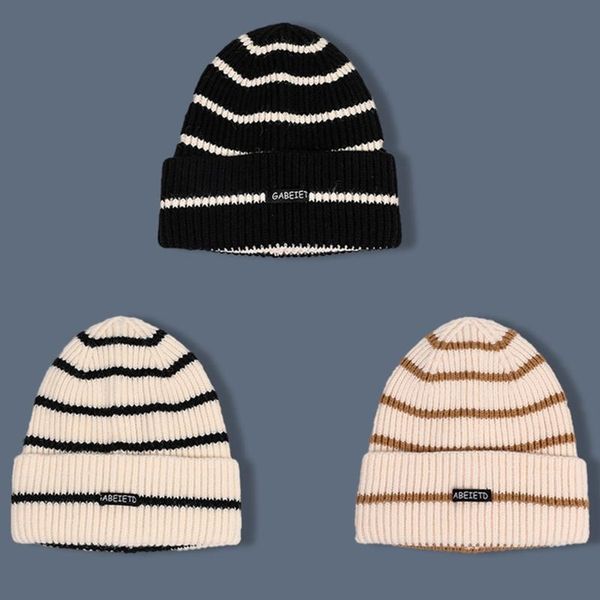 

beanie/skull caps winter ribbed knitted beanie hat stripes letters label student skull cap d0lf, Blue;gray