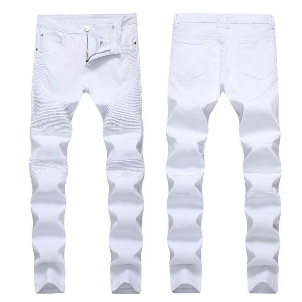 

men's jeans 2021 white fold locomotive pants micro play small straight cultivate one's morality, Blue