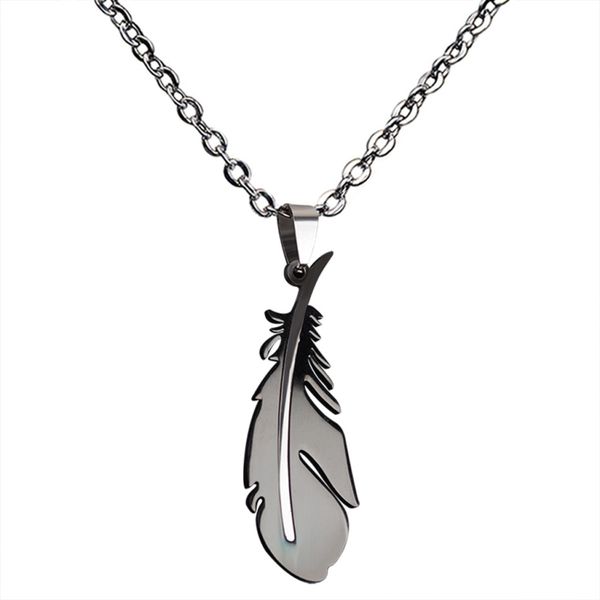 

cool mans stainless steel feather pendant necklace jewelry for wholesale, Silver