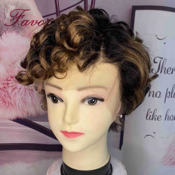 

lace wigs short pixie cut front wig curly hu hair for black women 13x4x1 t part mixed color