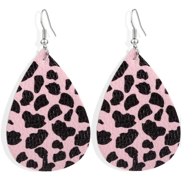 

factory price new arrival leopard vintage 2019 boho teardrop print multicolors leather dangle earrings for women jewelry, Golden