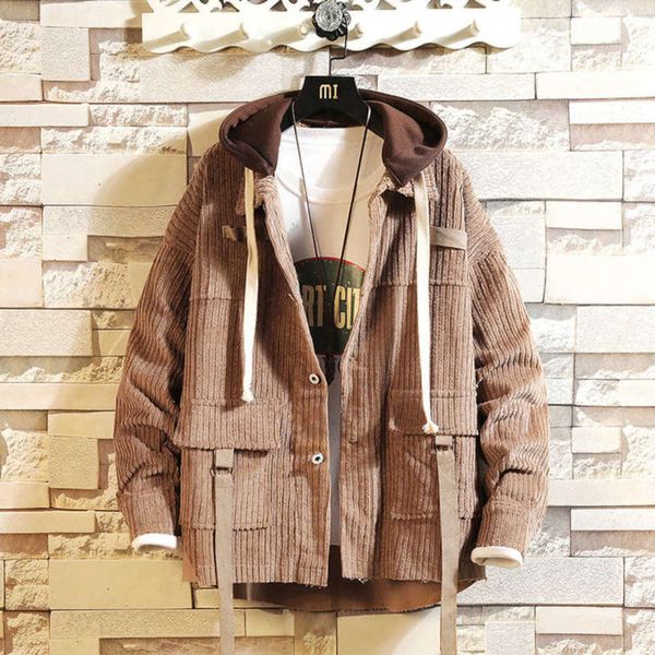 

autumn new 2020 corduroy detachable hat coat youth leisure jacket men's for men ing, Black;brown