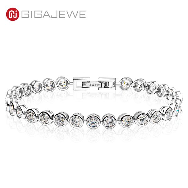 GIGAJEWE Moissanite Catena a maglie 7.2-9.3ct 4.0mm 24-31Pcs D Colore Taglio rotondo Placcato in oro bianco 925 Bracciale a bolle d'argento Donna Fidanzata Giftt GMSB-004