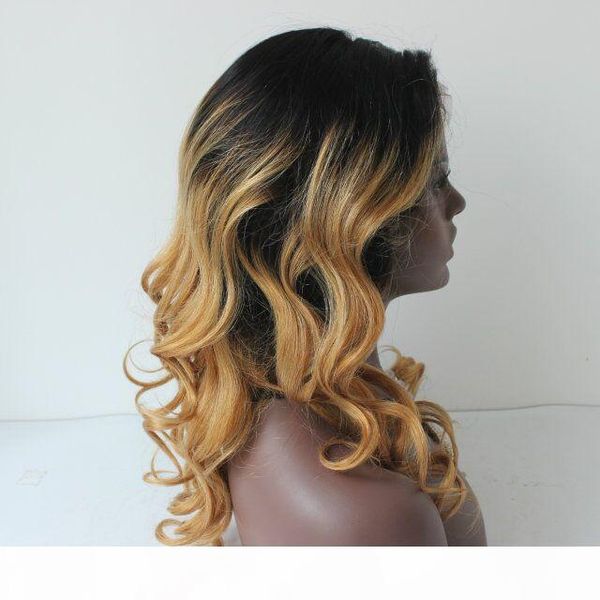 

super wavy full lace human hair wigs ombre for black women 100% malaysian two tone ombre 1b 27 lace front wavy wig, Black;brown