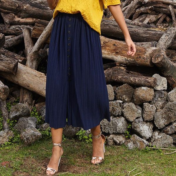 

women fashion high waist pleated solid color mid-calf skirt chiffon clothing lady casual stretchy skirts1, Black