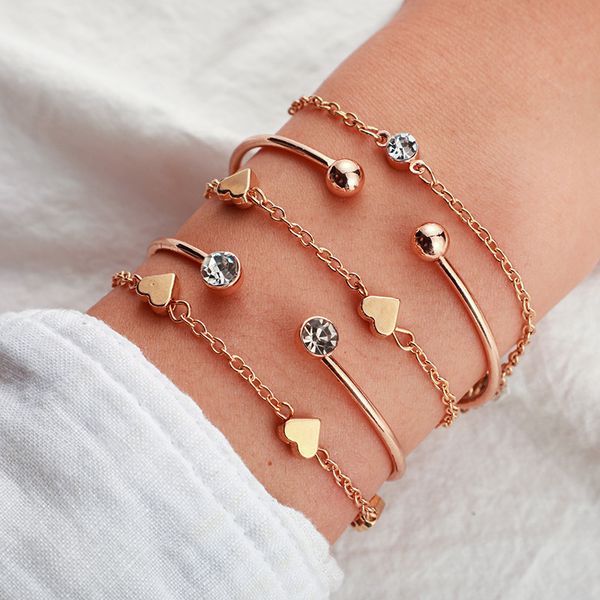 

2021 new 5pcs/set fashion heart women bracelets alloy link chain beach gold bangles jewelry girlfriend gift, Black