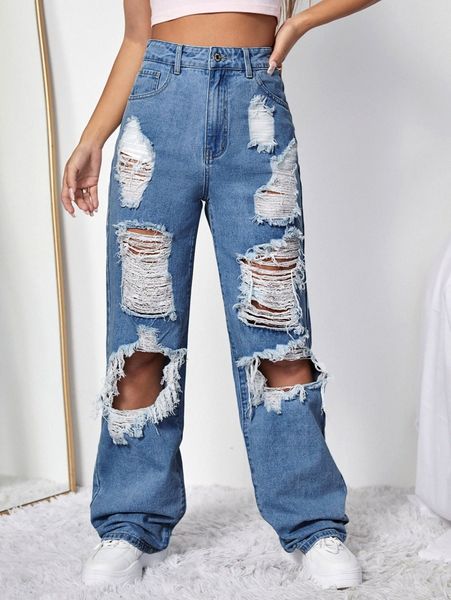 

high waist ripped baggy jeans t6w7#, Blue