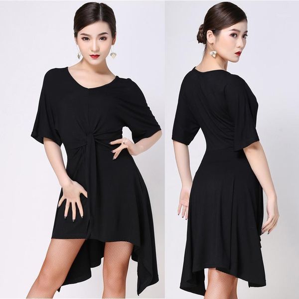 

new short-sleeve latin dance dress for women/female ballroom tango cha cha rumba latin costumes performance clothing sl191, Black;red