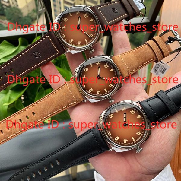 

v7 version montre de luxe mens watch 47mm * 15.97mm p.3000 manual upper chain movement stainless steel case leather strap, Slivery;brown