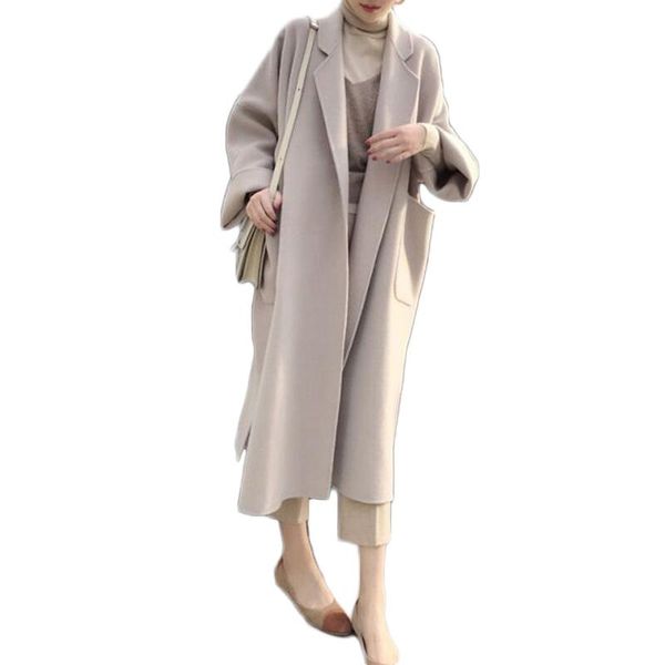 

women's wool & blends spring autumn outerwear coat turn-down collar full sleeve woolen female fashion double cashmere woollen, Black