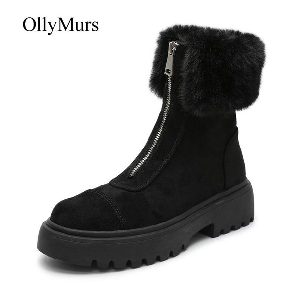 

shoes women winter warm platform snow boots botas mujer fur zapatos de mujer cross-tied matrin boots ladies footware ankle, Black
