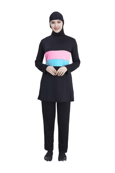 

2021 new long-sleeve women contrast color with hijab hoodie swimming in surf wear bathing suit more size xch9, Red