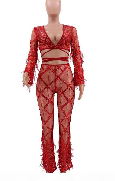 

luxury clothes lace and sequin two piece sets with feather women two piece outfits designer clubwear for women, White