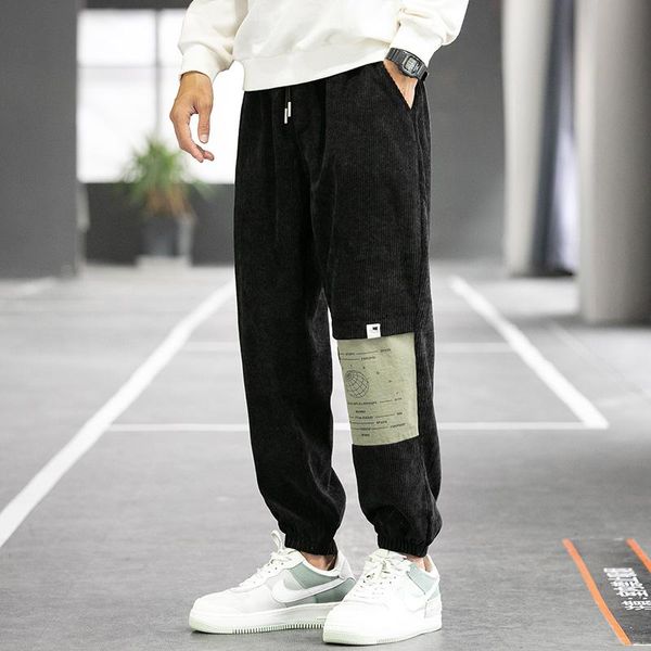 

трениках длинные брюки прямые pant man вельветовых штаны полосатый jogger повседневного мужчины фитнес hip hop high street streetwear гарем, Black