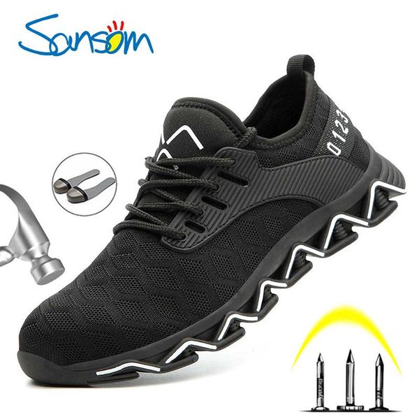 

sansom new design safety work shoes boots for men anti-smashing steel toe boots men construction shoes safety sneakers, Black