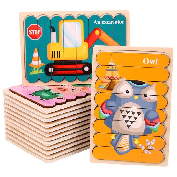 

kid animal 3d wooden puzzle montessori toy double-sided strip puzzle telling story stacking jigsaw children educational toy kid birthdaygift