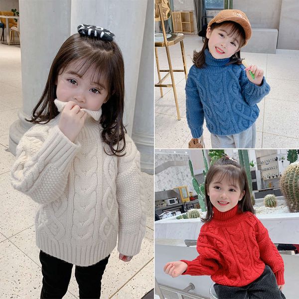 

winter 2020 girls' new warm turtleneck children's clothing baby's foreign sle thickened sweater, Blue