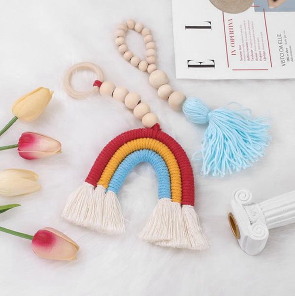 

nursery decorations wooden bead string garland tassels rainbow hanging ornaments baby stroller pendant children toys 8 designs dw6340