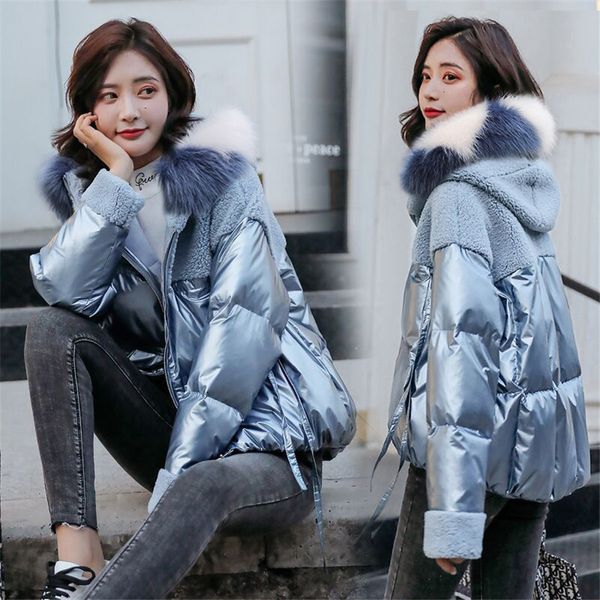 

new fashion waterproof glossy down parkas womens winter jackets warm big fur collar windproof ladies hooded coats, Black