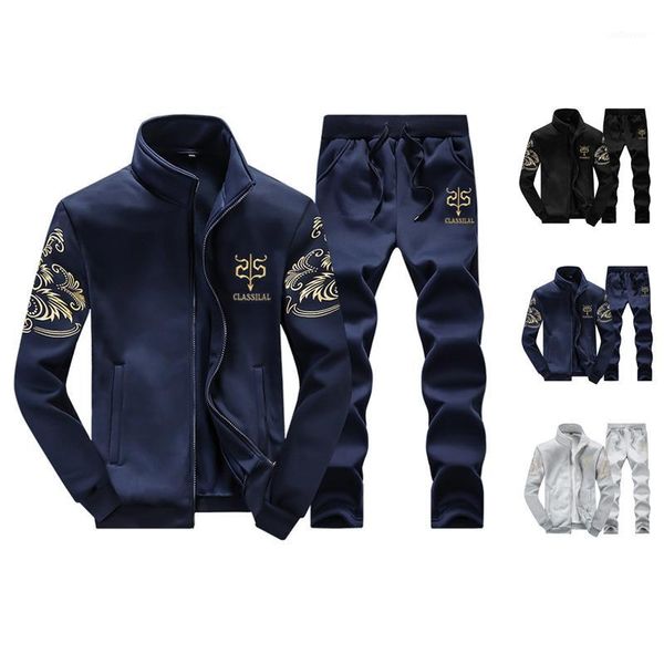 

jogger suits for men printed sets causal patchwork jacket men's 2pcs tracksuit spring sporting sweatshirt 2020 men set hoodies1, Gray