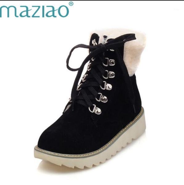 

boots maziao 2021 large size 33-43 flat heels women flock plush shoes woman leisure warm fur snow ankle lady footwear1, Black