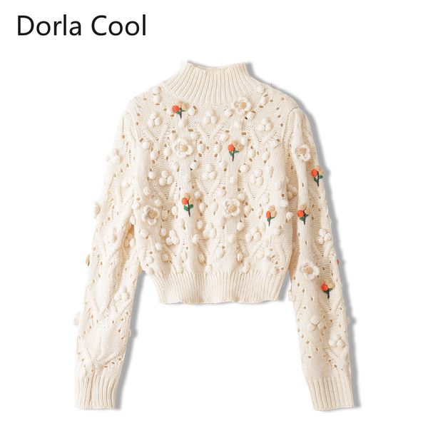 

high female street sweet crochet sweaters short bobbles loose outerwear girl pullover hollow out embroidered flowers udhs, White;black