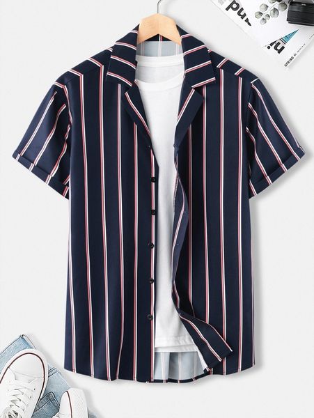 

men random vertical striped shirt without tee r13p#, White;black