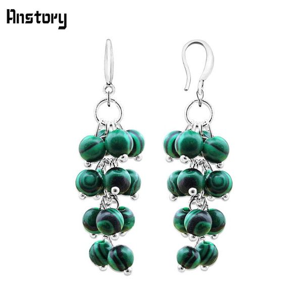 

cluster malachite dangle earrings for women personality fashion jewelry antique silver plated party gift te253