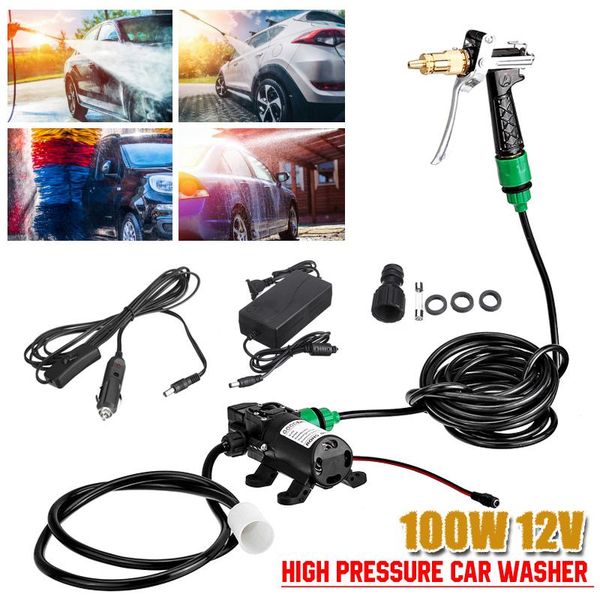 

12v 100w high pressure car electric washer squirt sprayer self-priming pump clean kit+home use power adapter ru shipping