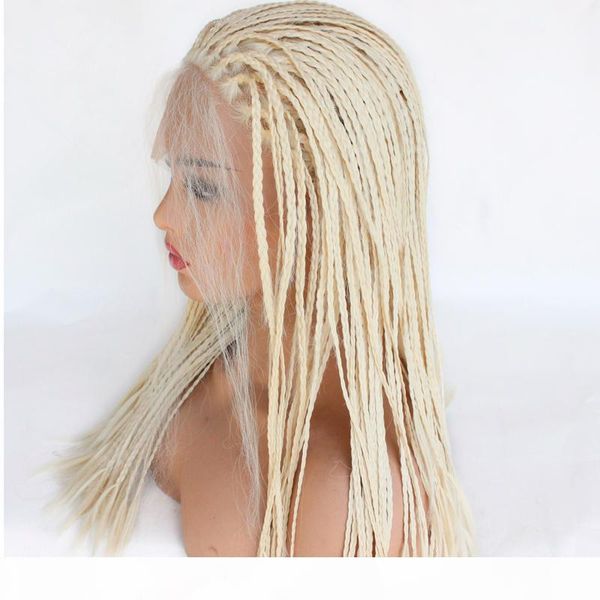 

#613 braided lace front wigs synthetic hair natural black heat resistant hair braided wigs for black women half hand tied