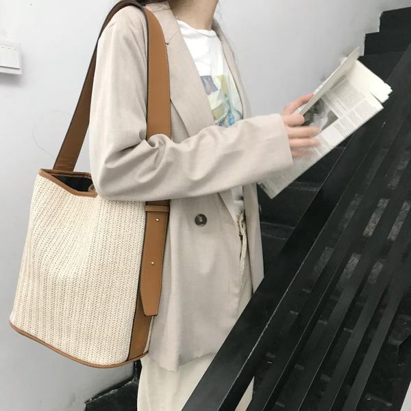 

2020 casual women crossbody shoulder bags straw beach bag bohemian designer messenger bag female travel knitted tote bucket