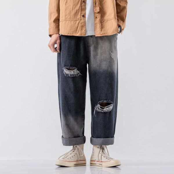 

men's jeans wholesale 2021 denim summer loose straight-leg pants wild trend korean hole large size 3xl harem, Blue