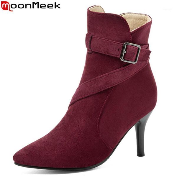 

boots moonmeek 2021 big size 33-48 fashion women stiletto heels pointed toe ladies shoes autumn winter buckle ankle boots1, Black