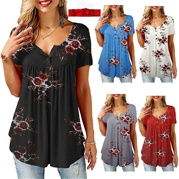 

blouses women tunic fashion 2020 summer casual floral ladies fashion new blouse loose baggy stretch tunic shirts, White