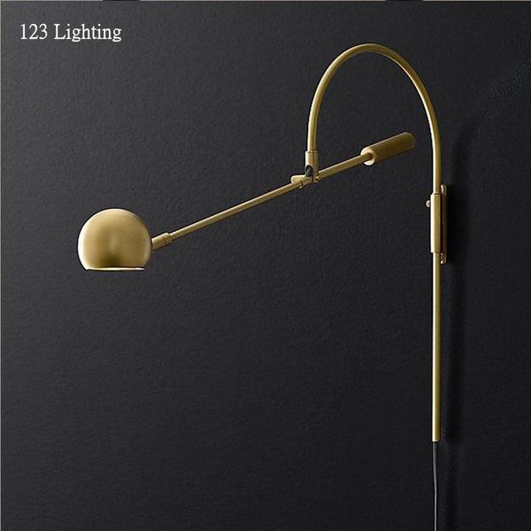 

wall lamp american retro rotatable g9 led living room sconce bedside light reading gold/black long arm study