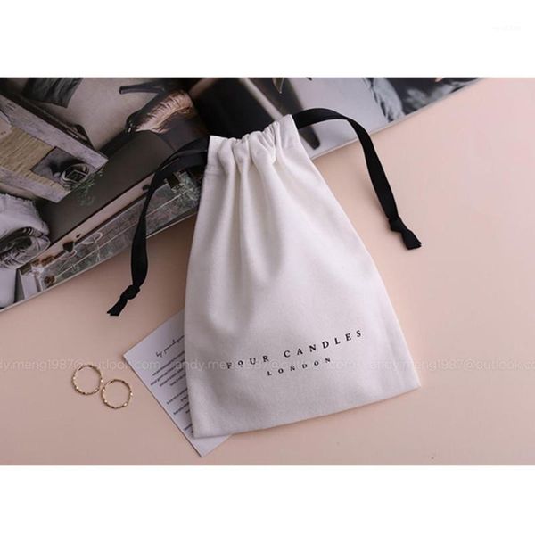 

personalized custom jewelry packaging 8 ounce cotton canvas bagslogo with ribbon bag chic white black small wedding favor1
