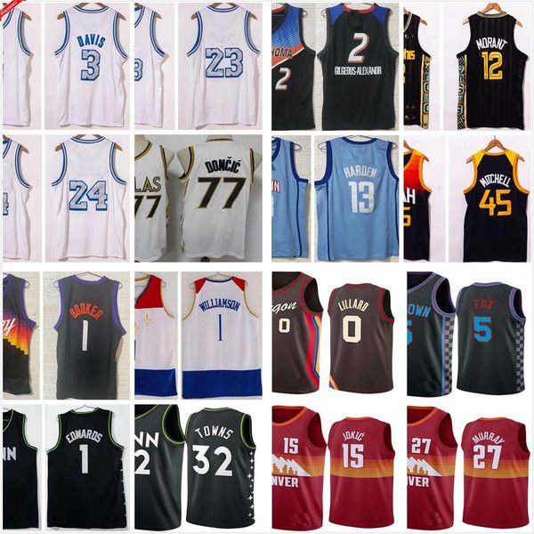 

ncaa 2021 city ja nikola morant jokic jamal donovan murray mitchell luka damian doncic lillard deaaron williamson fox basketball jerseys, Black;red