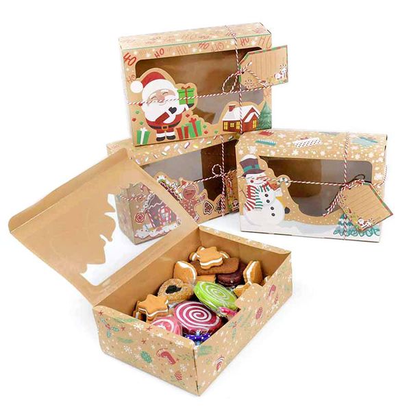 

gift wrap 3pcs mix style kraft paper box christmas cookie boxes doughnut with clear window label crad diy favors