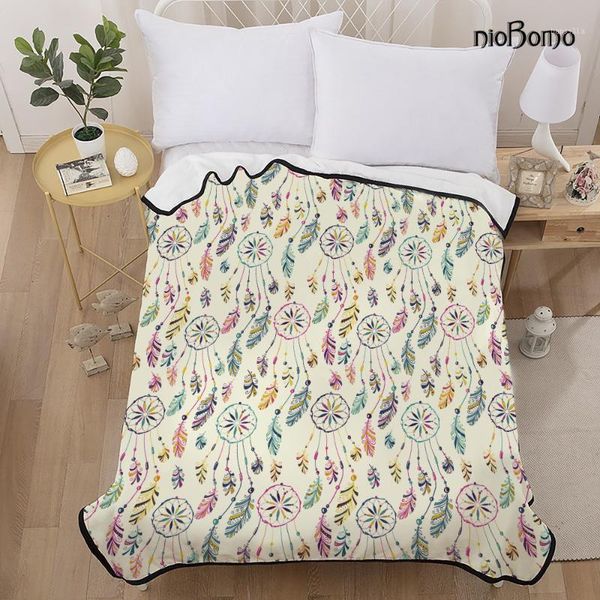 

niobomo new 2020 fashion plaid bedspread blankets for bed blanket 3d 100%polyester round net dream catcher pattern1