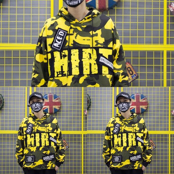 

i2rvl men's camouflage pulloverloose hoodie youth fashion sweater autumn pullover men's pulloverpullover casual coat trend nxei5, Black