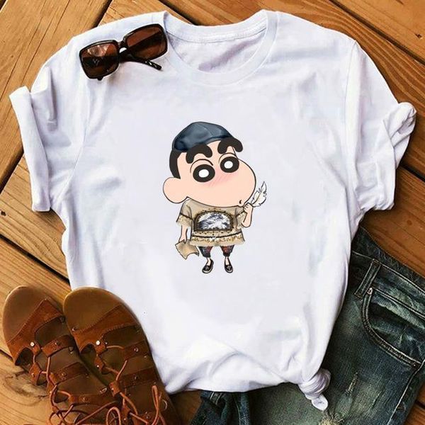 

women cartoon anime character printed tee funny harajuku female t shirt korean short sleeves kawaii streetwear shirts, White