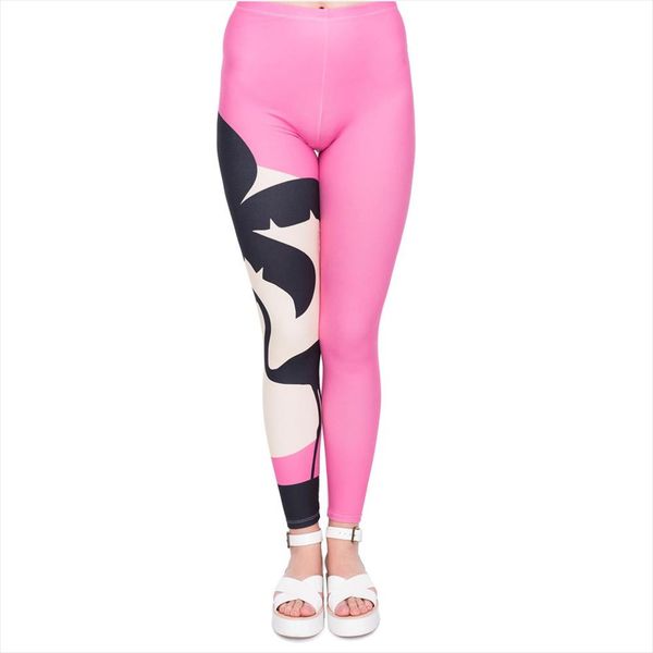 

women legging pink sunset printing leggings fashion slim high waist woman pants drop shipping, Black
