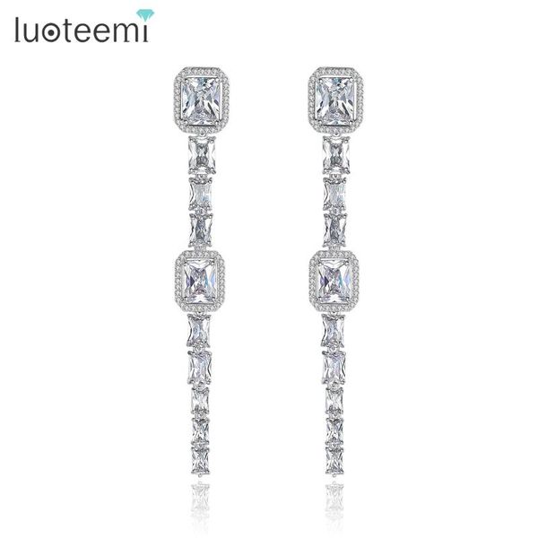 

dangle & chandelier luoteemi exquisite long drop earrings for women wedding party trendy luxury square cz boucle d'oreille femme 2021 c, Silver