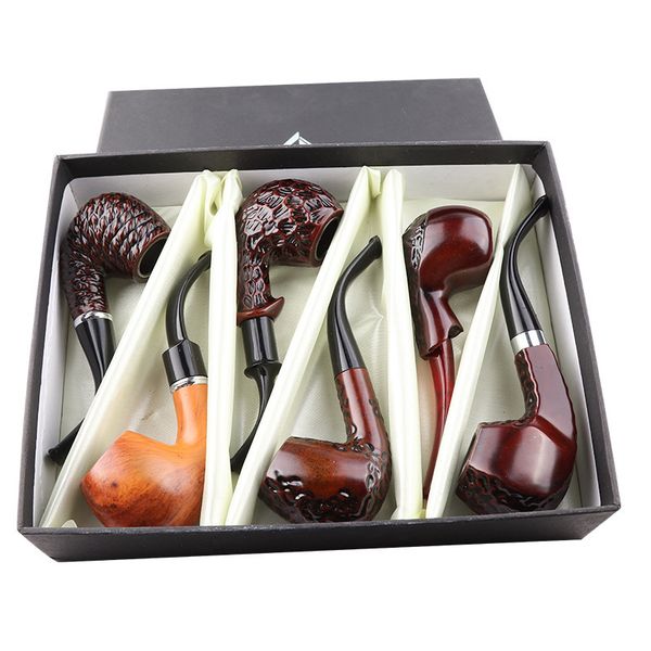 

43fgpcs/set classic style 6 wood resin tobacco smoking pipes gift for grandfather boy friend father